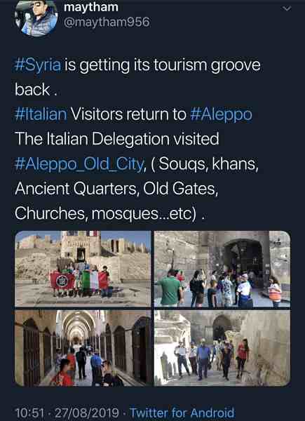 Το υπουργείο Τουρισμού της Συρίας εκθειάζει την άνοδο του φασιστικού τουρισμού